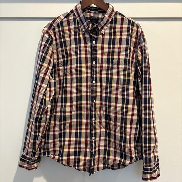 J Crew Shirt Mens XL Navy Plaid Flex Classic Button Casual Preppy Academia - Picture 1 of 10
